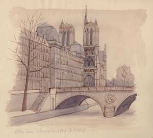 Catedral de Notre Dame y Pont St-Michel, 1951 de Shirley Markham