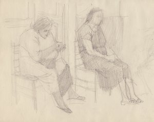 Mujeres mayores tejiendo, Italia, c1950