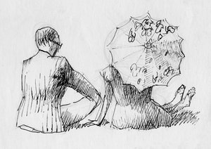 Pareja sentada desde atrás, c. 1950