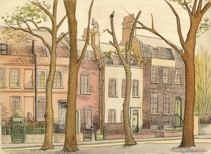 Escena de calle con árboles, c. 1950 de Shirley Markham