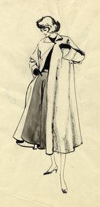 Mujer con abrigo y falda amplia, c. 1950 de Shirley Markham