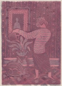 Mujer regando plantas, c1951 de Shirley Markham