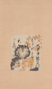 Poema de Onakatomi Yoshinobu con pintura de fondo de alhelíes, principios del siglo XVII de Shokado Shojo