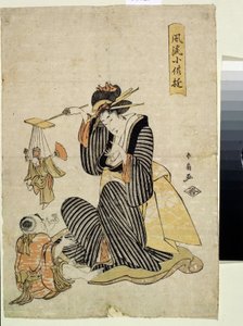Juego de marionetas, de la serie Diversión infantil (Juego de marionetas, de la serie Diversión infantil). Impresión de Katsukawa Shunsen (Shunko II) (1762-1830). Aguafuerte a color, 31,2 x 21,5 cm, hacia 1806-1823. arte oriental. buen museo de Shunsen Katsukawa