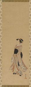 Una niña jugando al volante y al gallito, período Edo, siglo XVIII de Shunsho