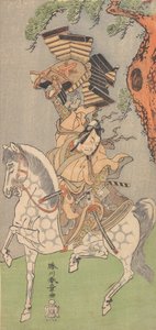 Ichikawa Danjuro V como un guerrero montado en un caballo gris moteado