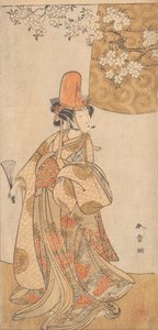Segawa Tomisaburo en el papel de Musume Dojoji en Hanagatami Kazaori Eboshi, febrero de 1774 de Shunsho