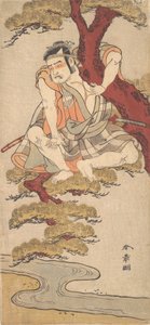 El actor Otani Hiroemon III observando desde las ramas de un pino, ca. 1775