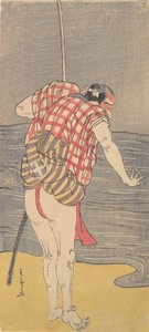 El actor Otani Hiroemon III como hombre listo para vadear el mar con una espada desenvainada, ca. 1775 de Shunsho