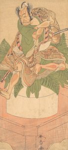 El Cuarto Ichikawa Danjuro como un Sirviente Yakko sentado sobre un Gran Pastel de Mochi de Shunsho