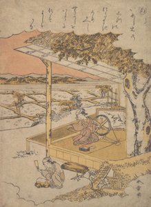 Mujer en la veranda, hilando