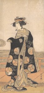 Yoshizawa Iroha como una Mujer de Pie en el Engawa de una Casa junto a un Río, ca. 1778