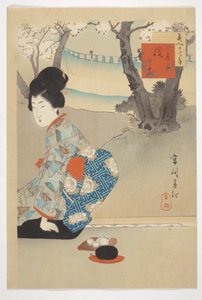 Tres cerezos en flor, de la serie "Bellezas de los 12 meses". de Shuntei Miyagawa