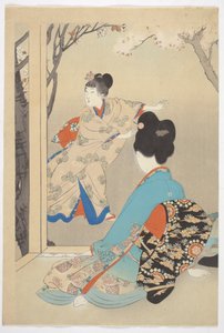 Tres cerezos en flor, de la serie "Bellezas de los 12 meses". de Shuntei Miyagawa