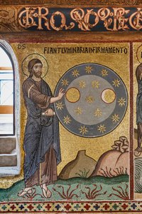 La Capilla Palatina (Basílica), ciclo de mosaicos sobre el Antiguo Testamento, ciclo de la Creación: "La creación de las estrellas", siglo XII