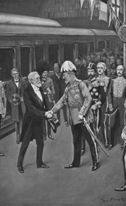 El rey Eduardo da la bienvenida al presidente Loubet, 6 de julio de 1903