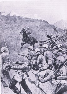 Langs Nek, 28 de enero de 1881 (Primera Guerra Bóer), ilustración de British Battles on Land and Sea, 1915