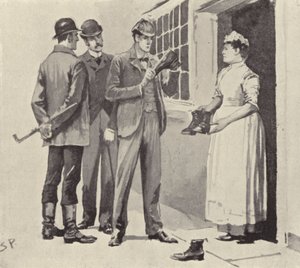 La criada nos mostró las botas: escena de la historia de Sherlock Holmes El misterio del valle de Boscombe, de Arthur Conan Doyle de Sidney Paget