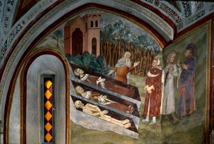 Encuentro de los muertos con los vivos (detalle). Fresco de la escuela de Siena. Siglo XIV. Monasterio de San Benito (Sacro Speco), Escalera, Subiaco (Roma), Italia de Sienese School