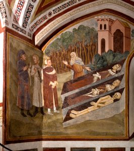 El encuentro de los tres vivos y los tres muertos (detalle) de Sienese School