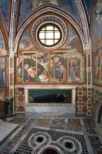 La natividad y la adoración de los magos. Fresco de la escuela de Siena. Siglo XIV. Capilla de la Virgen. Monasterio de San Benito (Sacro Speco), Subiaco (Roma), Italia de Sienese School