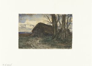 Redil cerca de los árboles en el cielo del atardecer de Sientje Mesdag van Houten