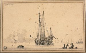 Escena de puerto con barcos en reposo y pilotes de Sieuwert van der Meulen