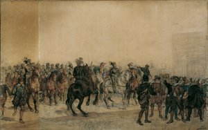 La llegada de los coraceros Henri Duval Conde de Dampierres en el patio del castillo de Sigmund L