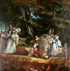 Los hijos de la Duquesa de Orleans saludan a su madre en el monumento erigido por ellos para conmemorar su recuperación de salud tras una visita a Spa en 1787 de Silvestre Mirys