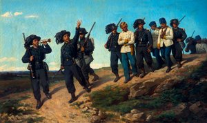 Guardias llevando prisioneros