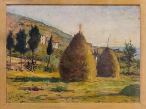 Pajares al sol, c.1890 (óleo sobre tabla) de Silvestro Lega