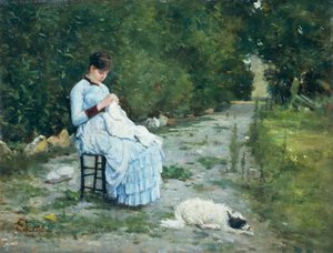 En el jardín, por Silvestro Lega (1826-1895)