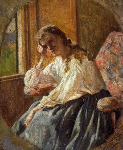 Estudio de figura femenina, por Silvestro Lega (1826-1895) (detalle de tríptico) de Silvestro Lega
