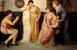 Un joven relatando cuentos a damas de Simeon Solomon