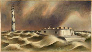 Mail to Cape Lookout (estudio mural, Oficina de Correos de Beaufort, Carolina del Norte) de Simka Simkhovitch