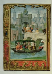 Add 24098 f.22v May: A Boating Party and Archery, from a Book of Hours, or the Golf Book, c.1520-30 (vitela)