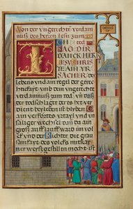 Rand mit dem Volk, das Daniel von Cyrus fordert de Simon Bening