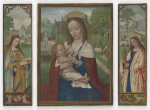 Virgen y Niño; Santas Catalina y Bárbara, c.1520 de Simon Bening