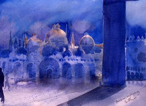 Basílica, estudio nocturno, 2006 (acuarela sobre papel) de Simon Fletcher