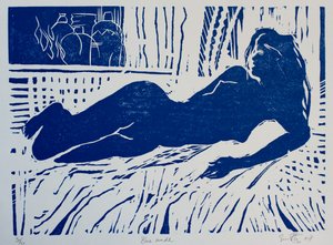 Desnudo azul, 2007 (xilografía) de Simon Fletcher
