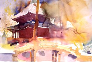 Puente de Chion en Kioto, 2000 (acuarela) de Simon Fletcher