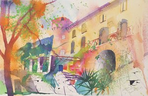 Castillo y terraza, 2003 (acuarela sobre papel) de Simon Fletcher