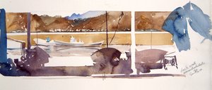 Muro del muelle Amanohashidate, 2000 (acuarela) de Simon Fletcher