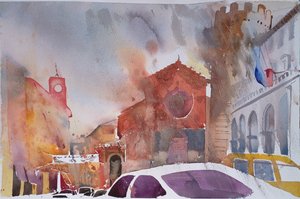 Plaza de Orvieto, Italia 2002 (acuarela) de Simon Fletcher