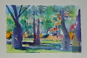 Pintores en la Mamounia, 2010 (acuarela sobre papel) de Simon Fletcher