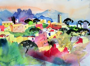 Ravello y la bahía de Salerno, 2003 (acuarela sobre papel)