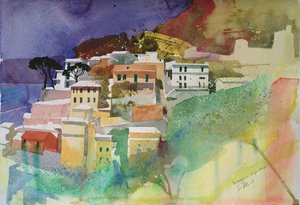 Riomaggiore cinqueterre, Italia, 2002 (acuarela)