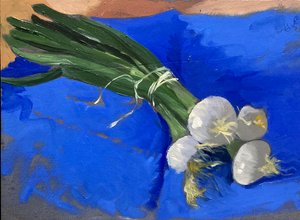 Scallions (óleo sobre tabla) de Simon Fletcher