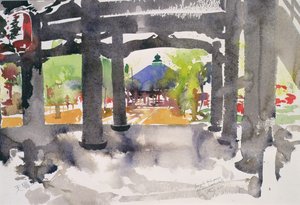 Entrada del templo, Amanohashidate (acuarela sobre papel) de Simon Fletcher