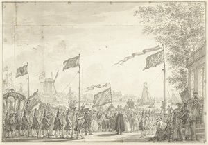 Despedida de Guillermo V y su esposa en el Buitenamstel, 1768 de Simon Fokke